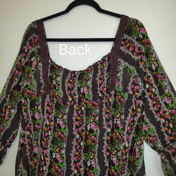 Crazy Angel Peasant Top 2X 3X Cottage Core Floral Sheer Lined BOHO Festival VTG - Picture 8 of 16